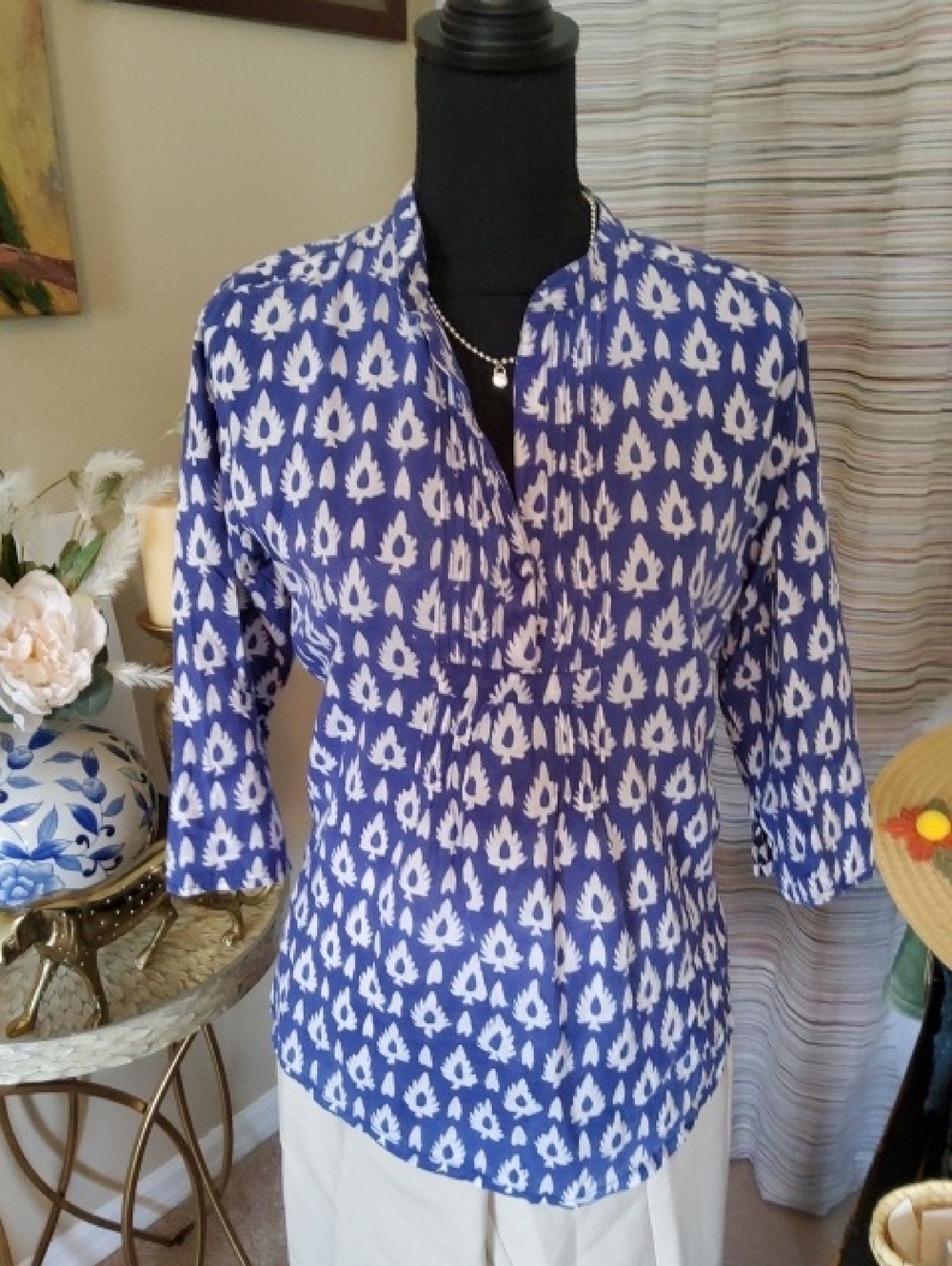 Rooler Rabbit Blue and White Patterned Women's Tunic Top